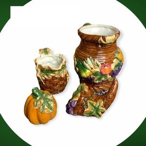 Vintage Bico Ceramic Harvest Fall Thanksgiving Pitchers & Salt/Pepper Set
